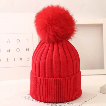 Little Gigglers World Kids Fox Fur Ball Knit Winter Hat 152ce3-2.myshopify.com